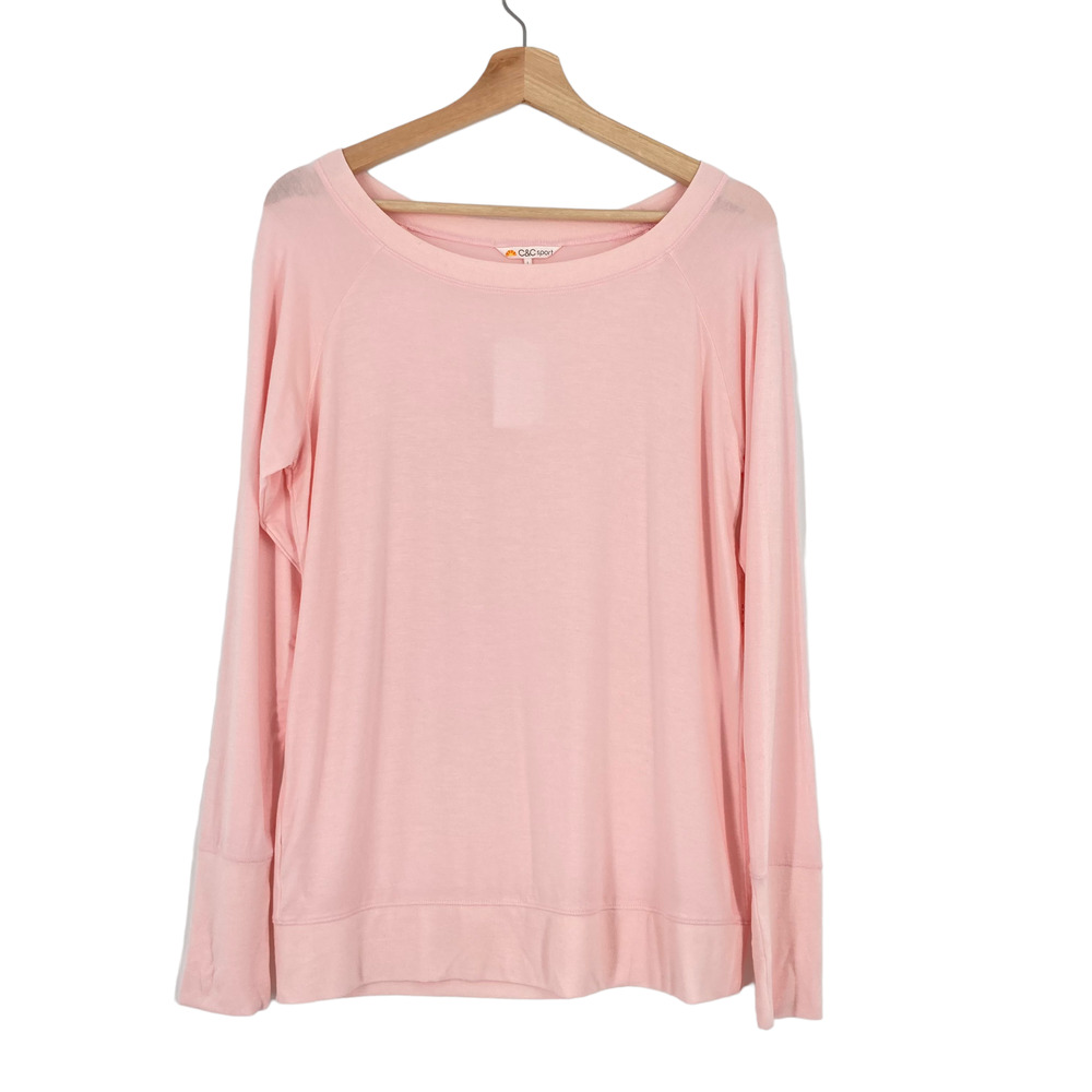 C&C Sport Soft Knit Pullover Activewear Long Sleeve Top in Pink